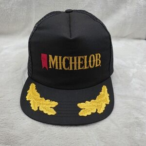 VINTAGE Michelob Hat Cap Mens Snap Back Trucker Black Gold Beer Logo Made In USA
